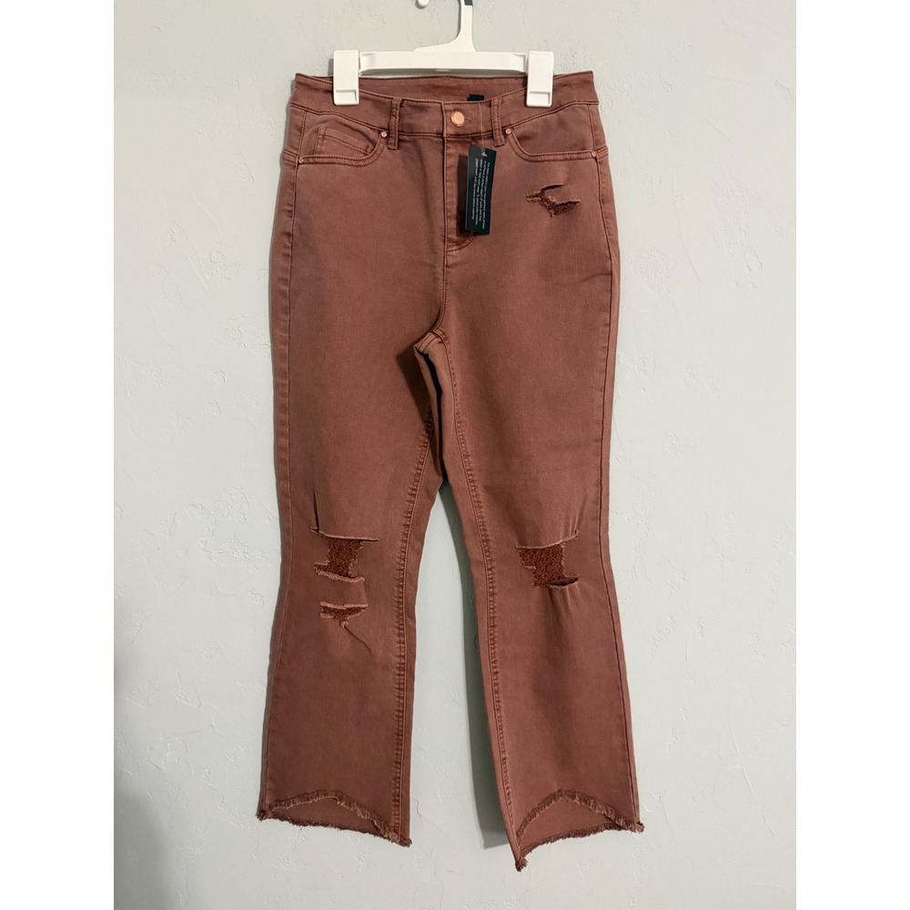 G by Giuliana Women Terracotta High Rise Distressed Cropped Flare Jeans Size 4